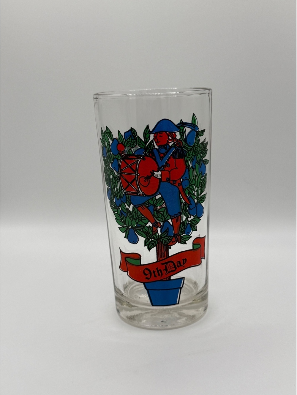 Vintage 12 Days of Christmas 9th Day Drummer Drinking Glass Tumbler